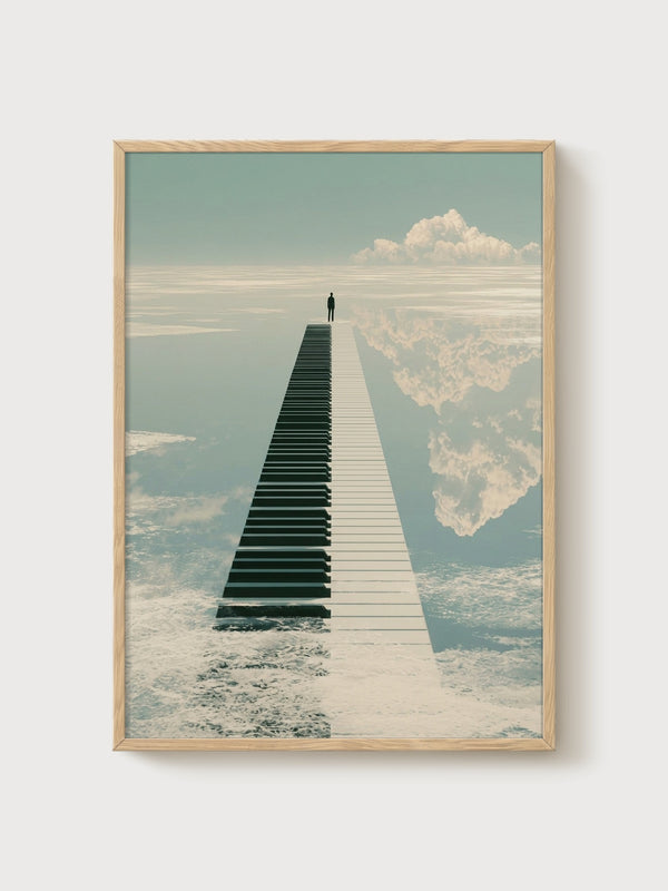 Surreal Piano Keys Path Poster poster in oak frame