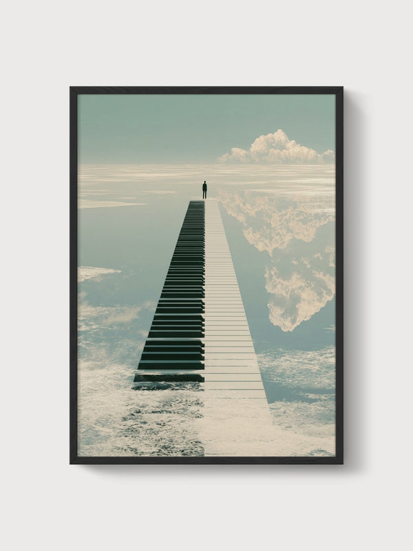Surreal Piano Keys Path Poster poster in black frame