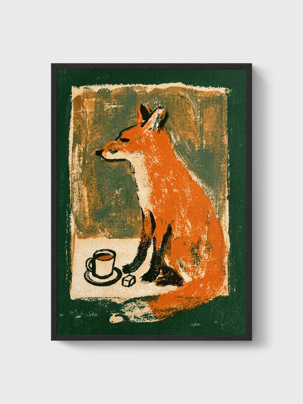 Fox Art Folk Print poster in black frame