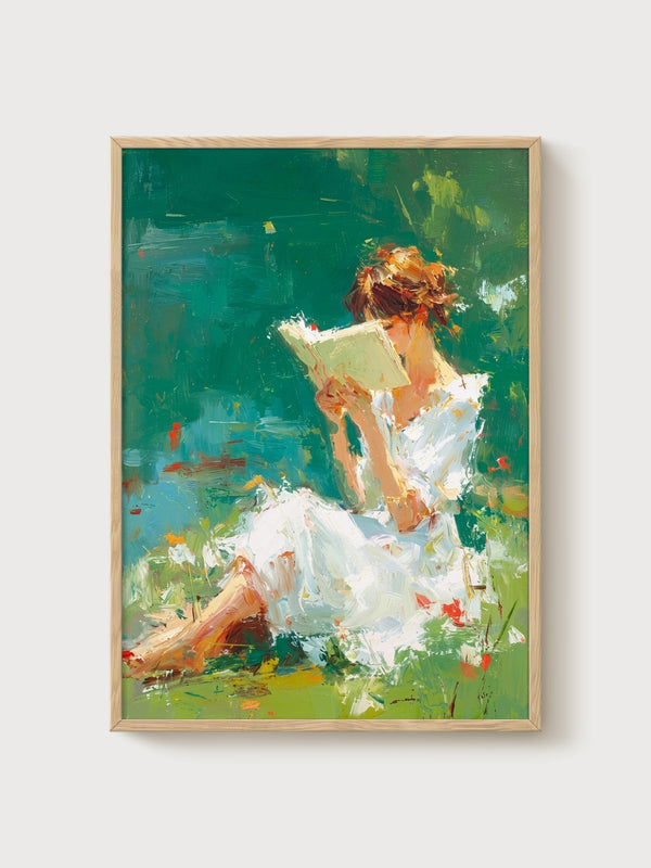 Impressionist Garden Art Print poster in oak frame