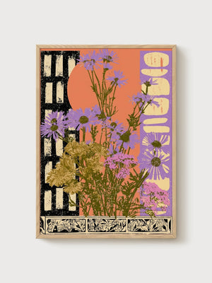 Daisy Flower Print poster in oak frame