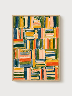 Bookshelf Decor Print poster in oak frame