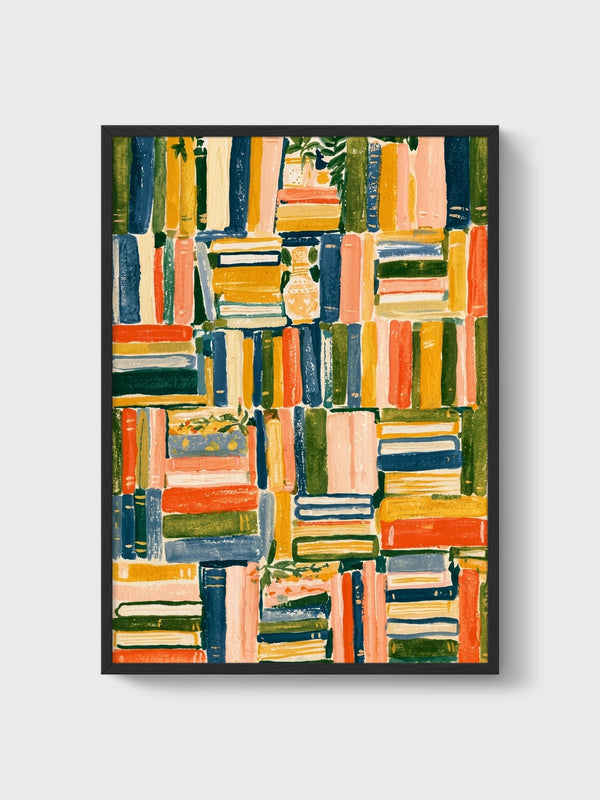 Bookshelf Decor Print poster in black frame