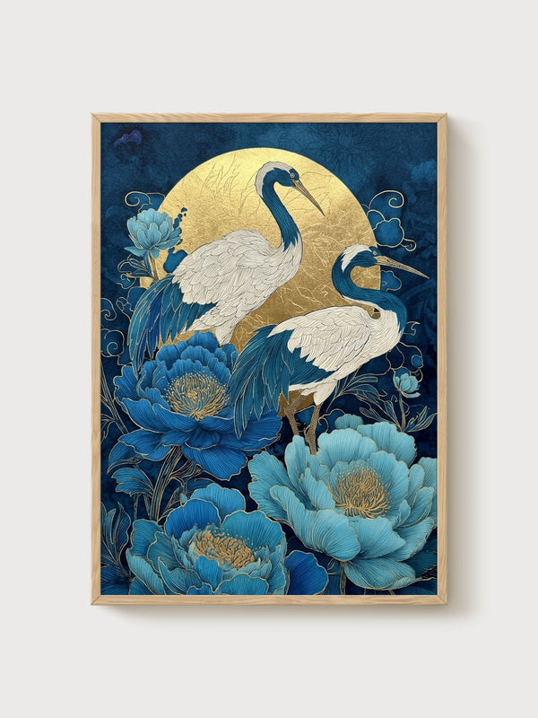 Crane Art Print poster in oak frame