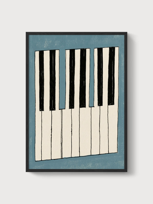Piano Keys Line Art poster in black frame