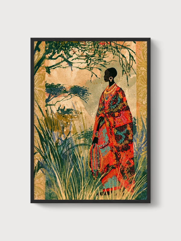 African Folk Art Print poster in black frame