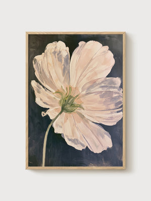 Blush Pink Cosmos Flower Painting poster in oak frame