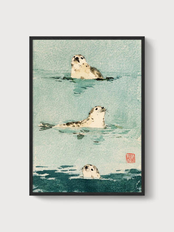 Seal Print Watercolor Painting poster in black frame