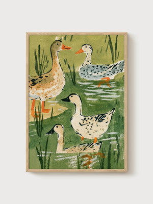 Duck Painting Print poster in oak frame