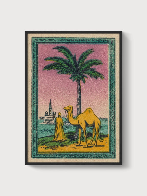 Vintage Camel Oasis Print poster in black frame