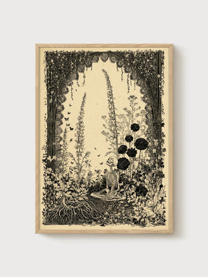 Gothic Garden Art poster in oak frame