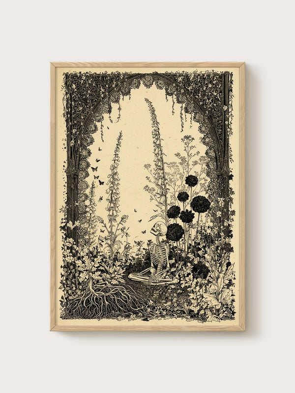 Gothic Garden Art poster in oak frame