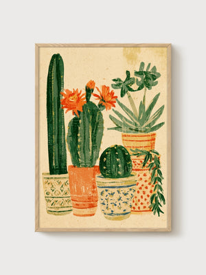 Cactus Wall Art poster in oak frame