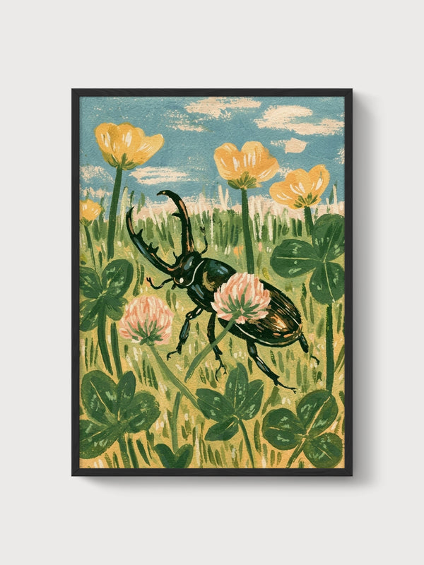 Stag Beetle Print poster in black frame