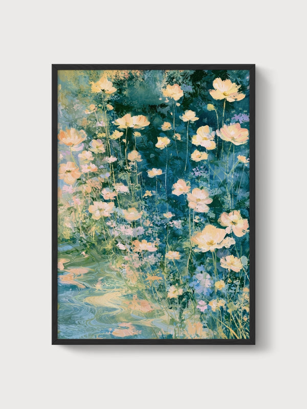 Watercolor Flowers Print poster in black frame