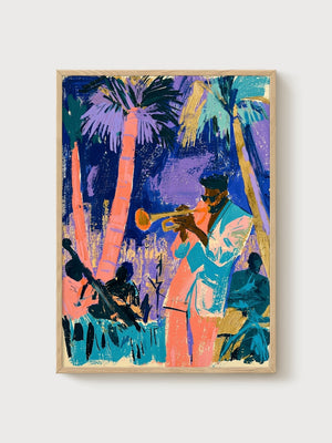 Tropical Jazz Musicians Poster poster in oak frame
