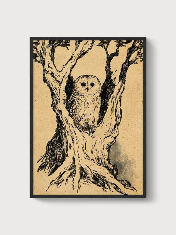 Owl Wall Art poster in black frame