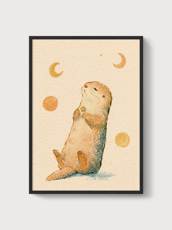 Watercolor Otter Print poster in black frame