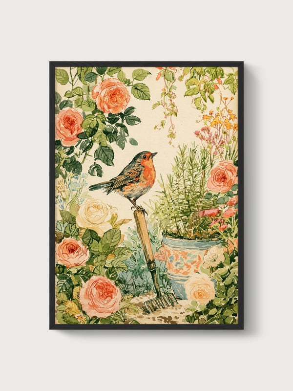 Vintage Bird Print poster in black frame