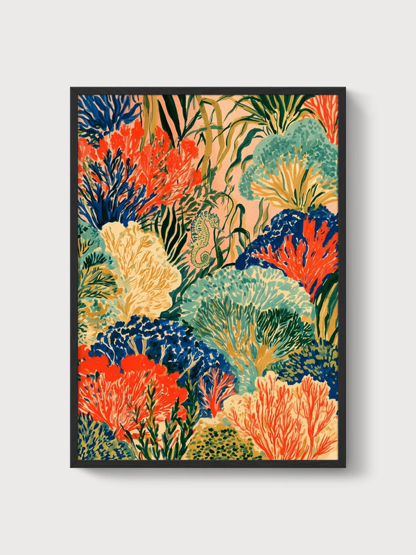 Coral Reef Seahorse Poster poster in black frame