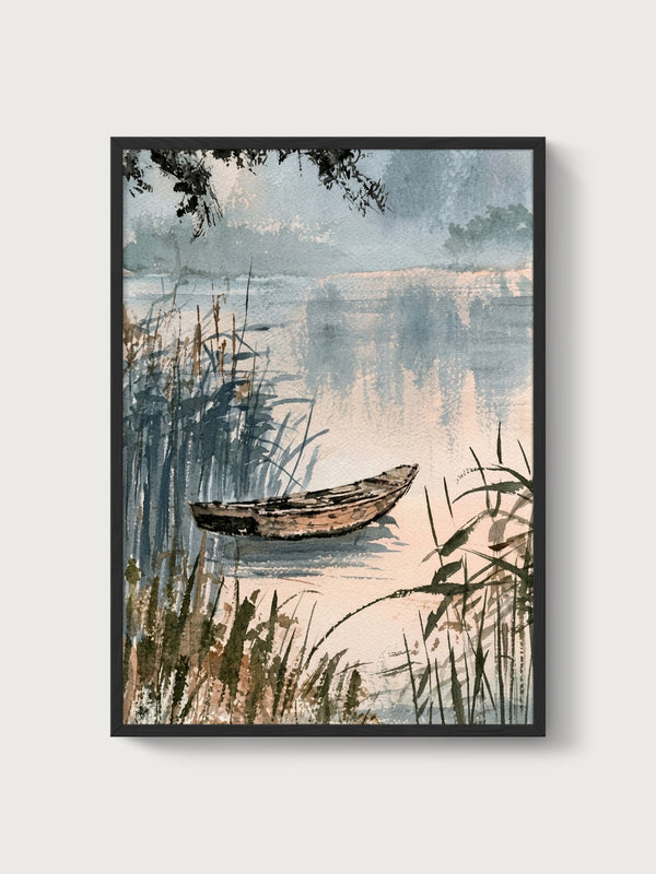 Watercolor Landscape Print poster in black frame