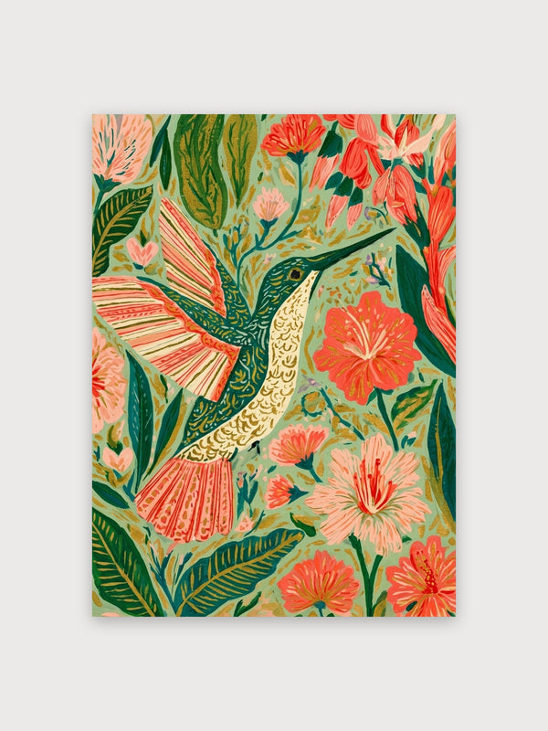Hummingbird Blooms Garden Illustration - Digital Download