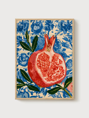 Pomegranate Fruit Art Print poster in oak frame