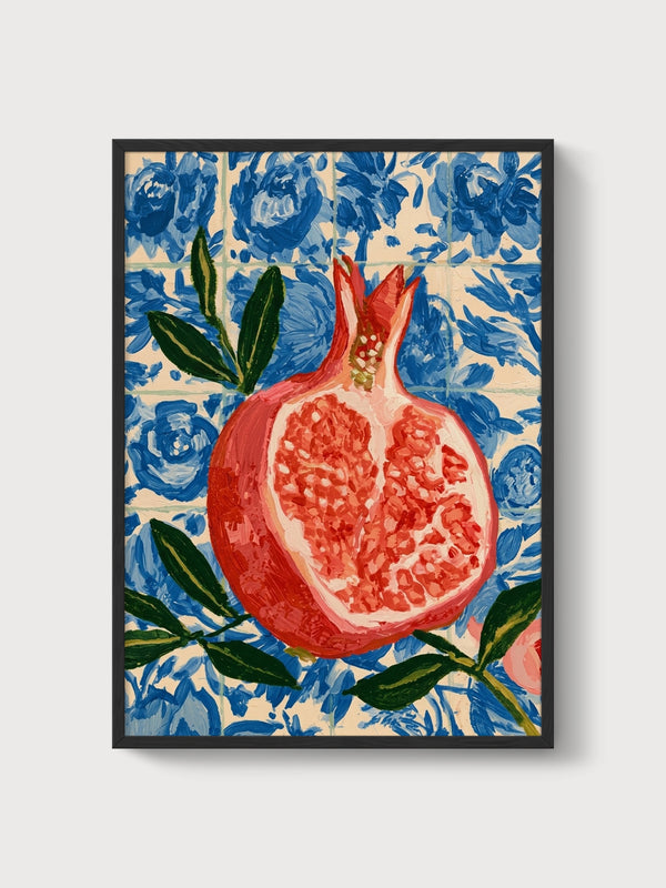 Pomegranate Fruit Art Print poster in black frame