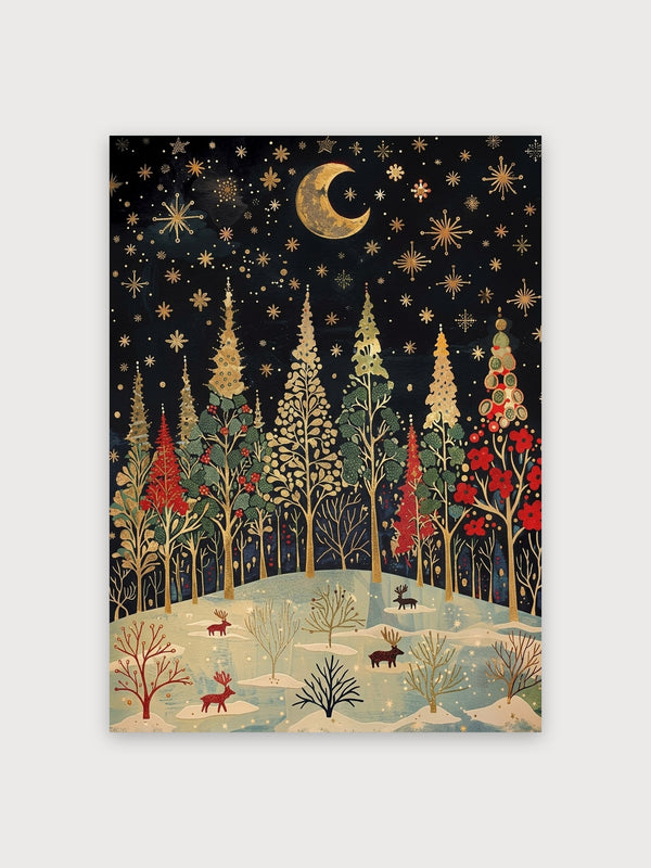 Winter Forest Moon Deer Night - Digital Download