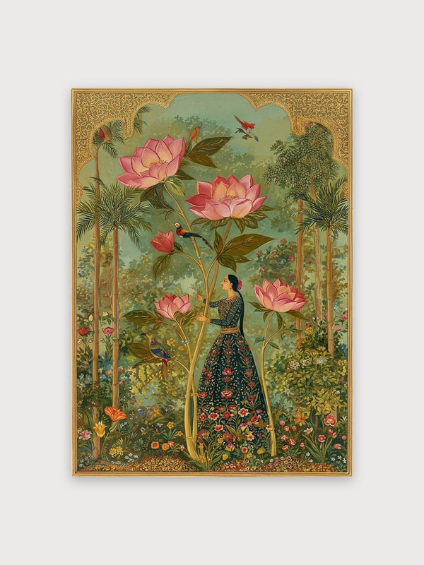 Woman With Lotus Garden Peacock - Digital Download
