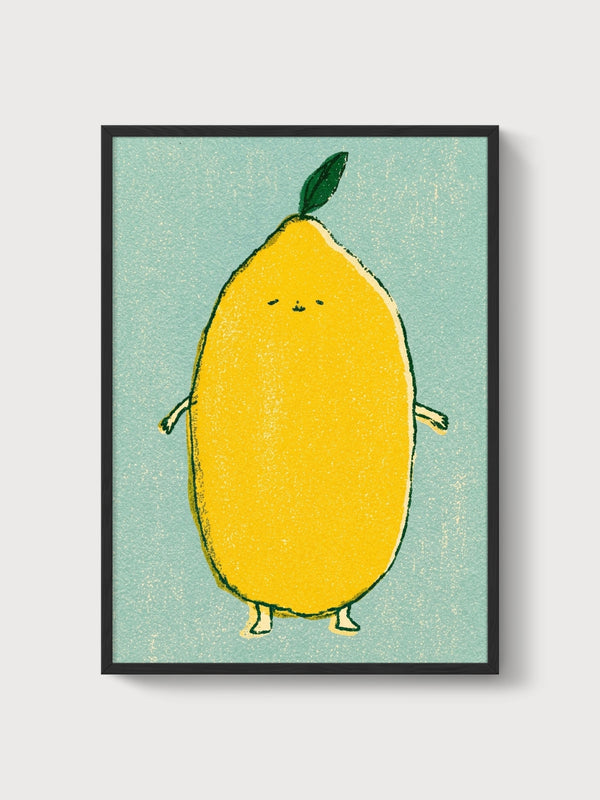 Cute Lemon Fruit Print poster in black frame
