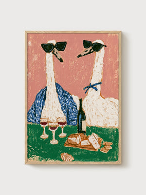 Geese Wine Poster poster in oak frame