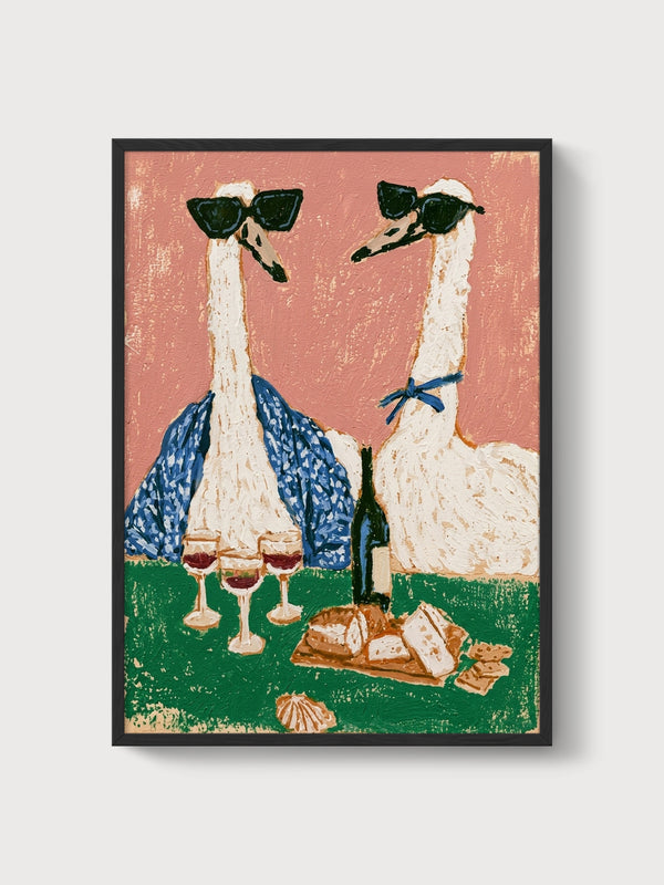 Geese Wine Poster poster in black frame