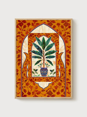 Boho Wall Decor Potted Palm Print poster in oak frame