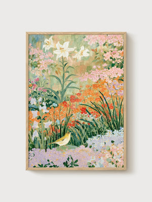 Bird Painting Wall Art poster in oak frame