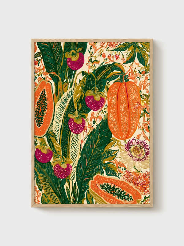 Tropical Fruit Print poster in oak frame