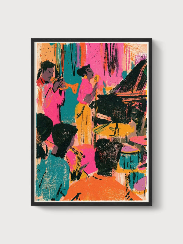Jazz Club Pop Art Print poster in black frame