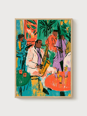 Jazz Musicians Pop Art Print poster in oak frame