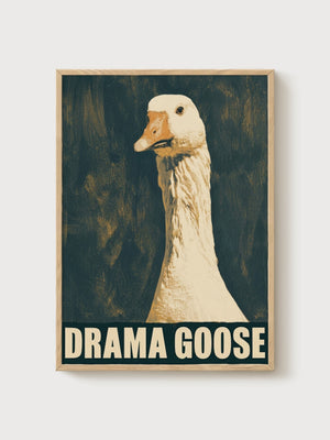 Silly Goose Print poster in oak frame