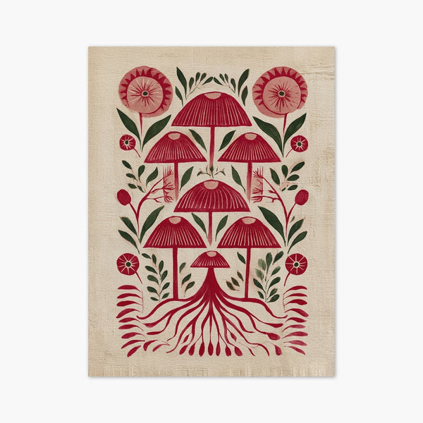 Red Mushroom Folk Art Print art print
