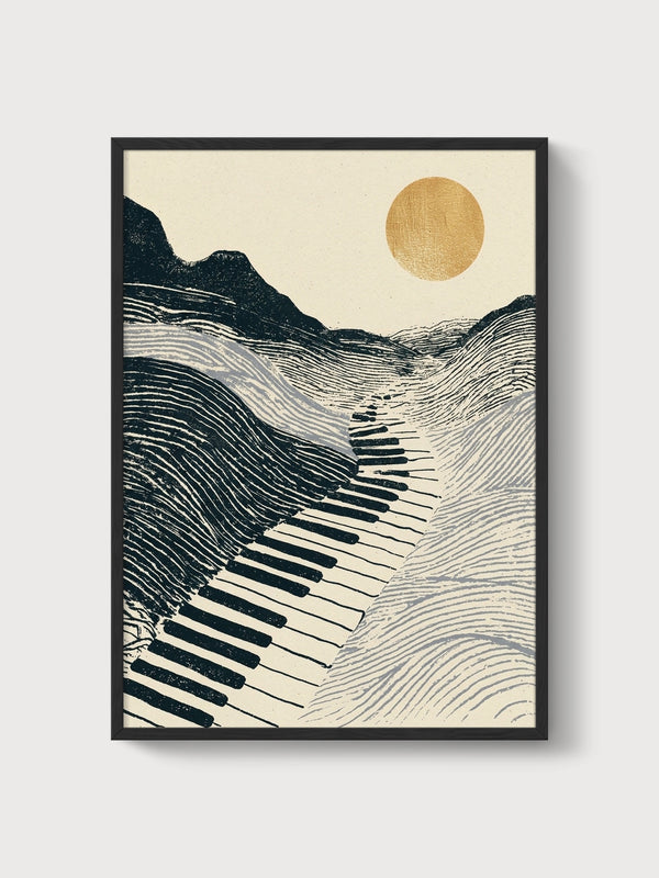 Mountain Wall Art Piano Keys Landscape poster in black frame