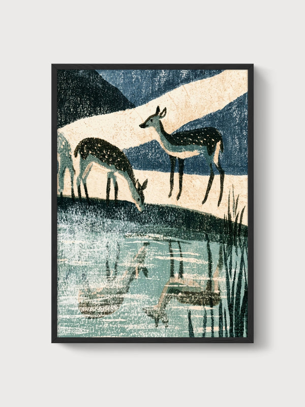 Deer Painting Print poster in black frame