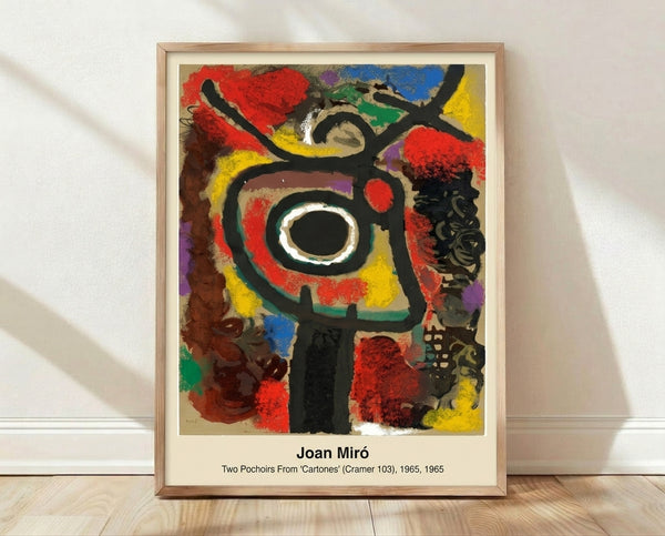 Abstract surrealist poster with organic black shapes, ochre lines, and cream background, evoking whimsical and contemplative mood in modern gallery style.