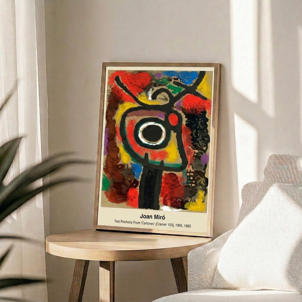 Surrealist modern art print showcasing gestural black shapes and warm ochre lines against cream background with meditative abstract composition.