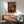 Contemporary framed poster featuring abstract pochoir design with fluid biomorphic forms in red, cobalt blue, and black against light neutral background.