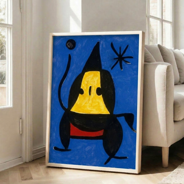 Avant-garde blue figure study with fragmented forms and balanced composition, presented as a framed gallery-quality art print.