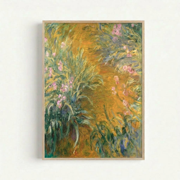 Vintage botanical artwork featuring blooming flower bushes rendered in delicate impressionist brushstrokes and natural color palette.