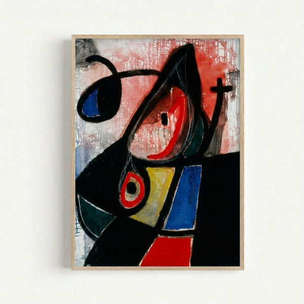 Framed modernist art print with playful biomorphic shapes and primary colors, embodying the dreamlike quality of abstract expressionism.