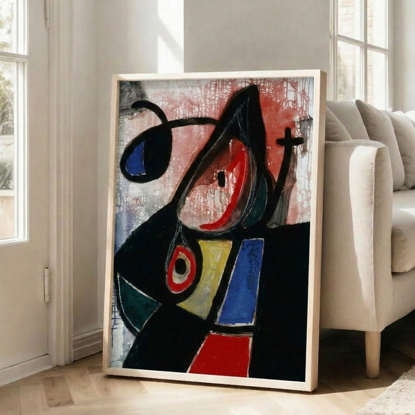 Contemporary abstract poster with whimsical organic shapes rendered in bold primary hues, suggesting movement and creative energy.