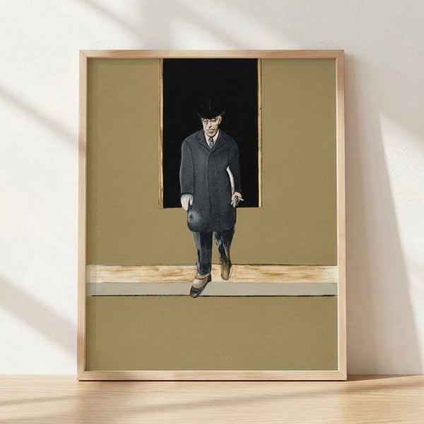 Abstract figure of a solitary man in dark tones, rendered in expressionist style with distorted form and shadowy palette, creating an unsettling contemplative mood.